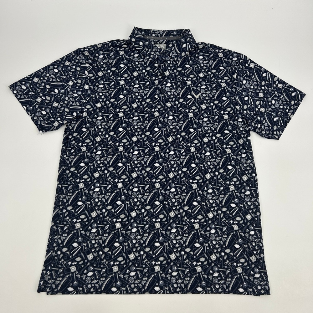 Callaway Opti-Dri Golf Polo Shirt Men's Medium Blue Peacoat Cocktail Print NEW